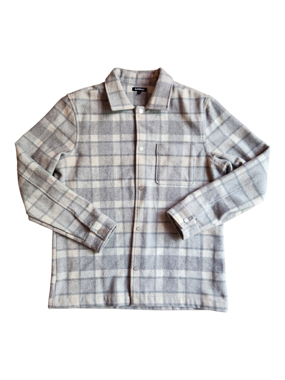 Express Wool Blend Shacket Heavyweight Flannel Grey Size M